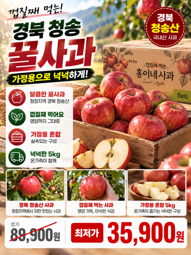 “핫딜” 경북 청송 홍로사과 | 가정용 선물용 5kg 직거래 가격정보